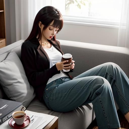 Woman Relaxing with Coffee on Sunday Morning