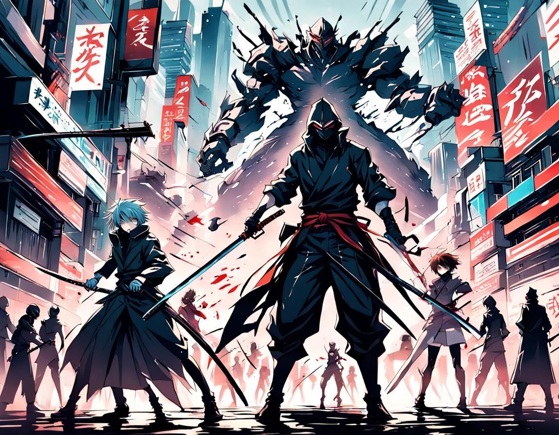 Anime Villain Showdown in Futuristic City