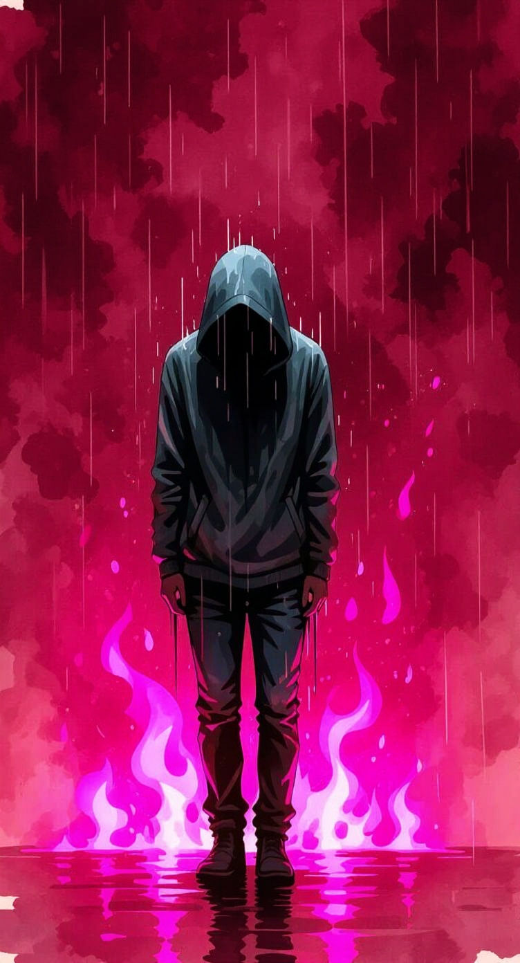 Burning Despair in Rain, a Watercolor Painting