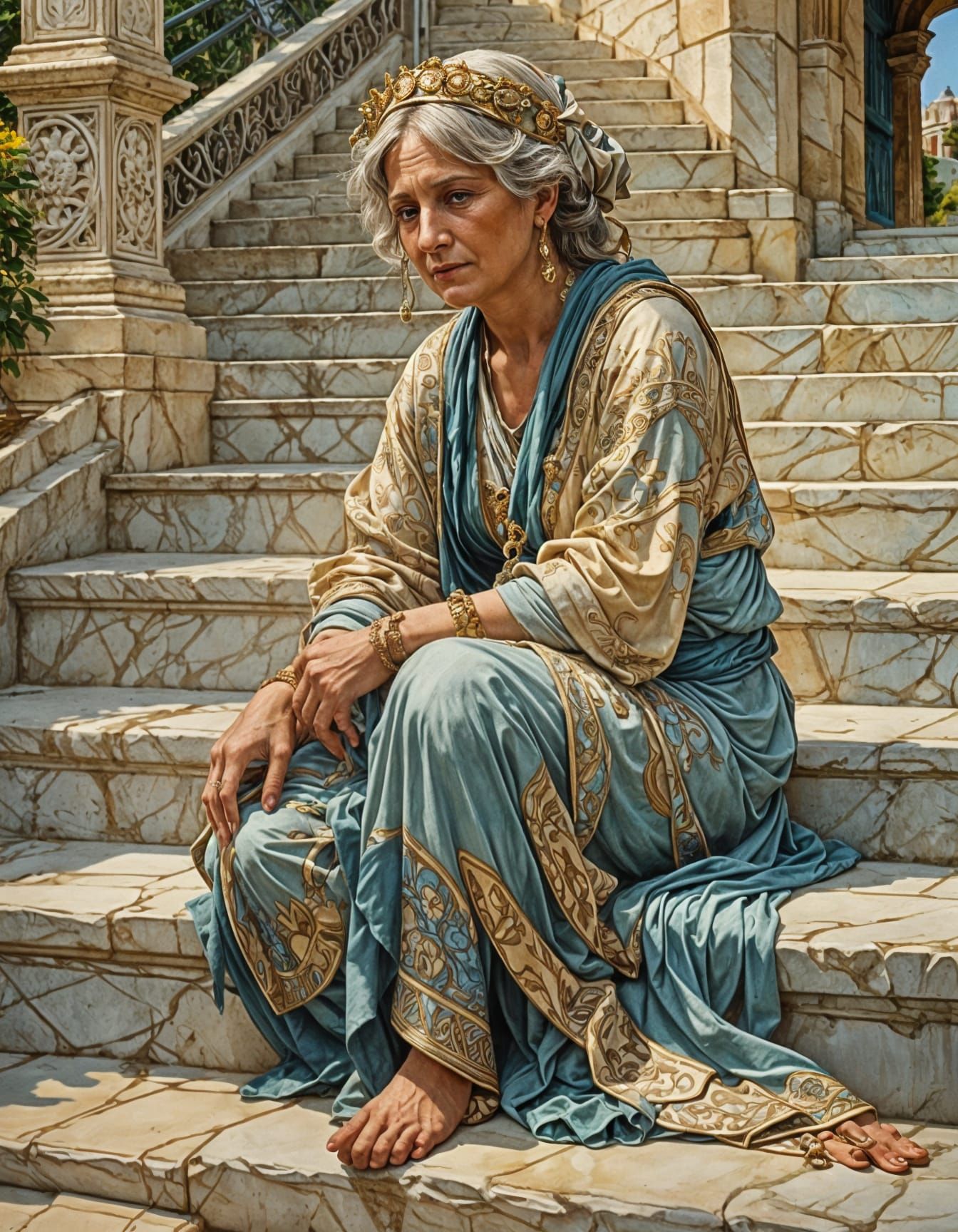 Greek Woman in Mucha-Inspired Art Nouveau Style