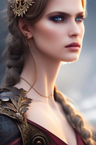 Fierce Viking Goddess in Detailed Leather Dress