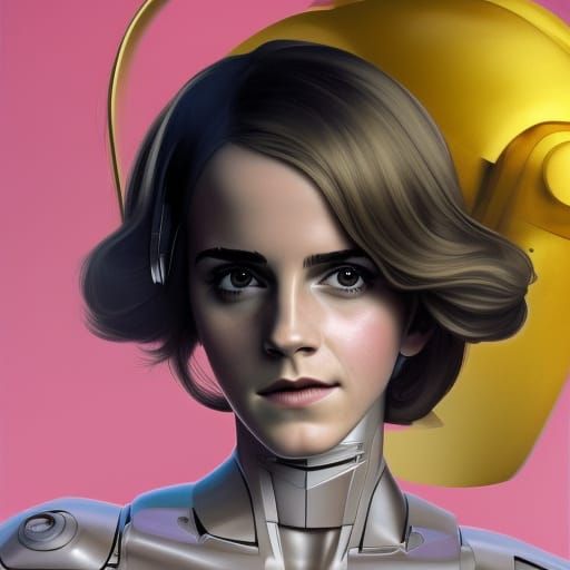 Plastic Robot Girl Portrait in Art Nouveau Style