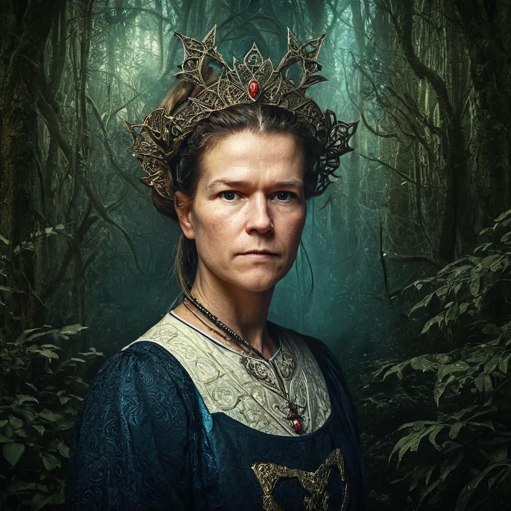 Regal Haunter in Mystical Forest: Dark Fantasy Portrait