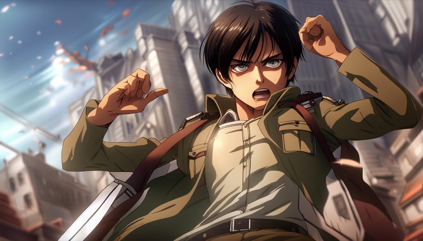 Eren Yeager Anime Style with Attack Titan