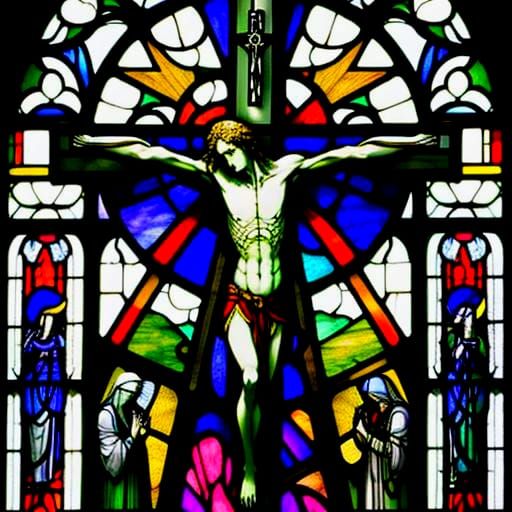 Stained Glass Crucifixion in Irish Style