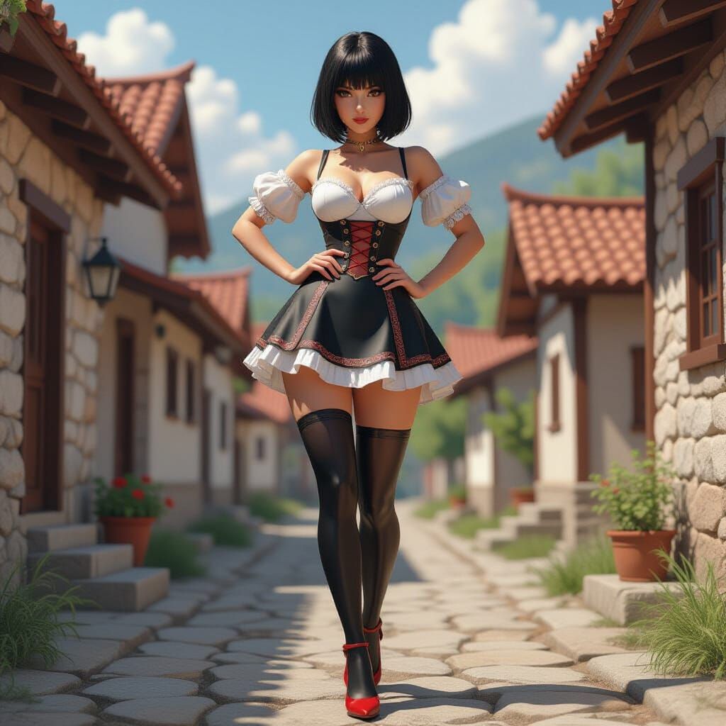 Curvy Woman in Latex Macedonian Folk Costume