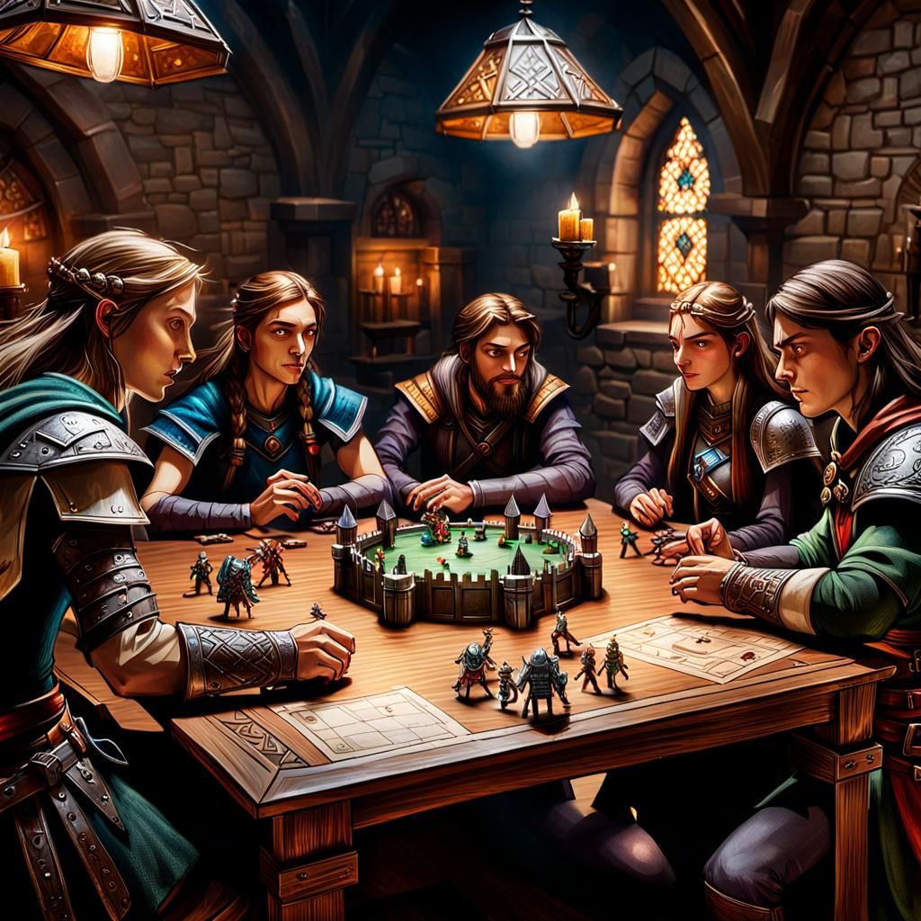 D&D Game with Miniature Castle, Hyperrealistic