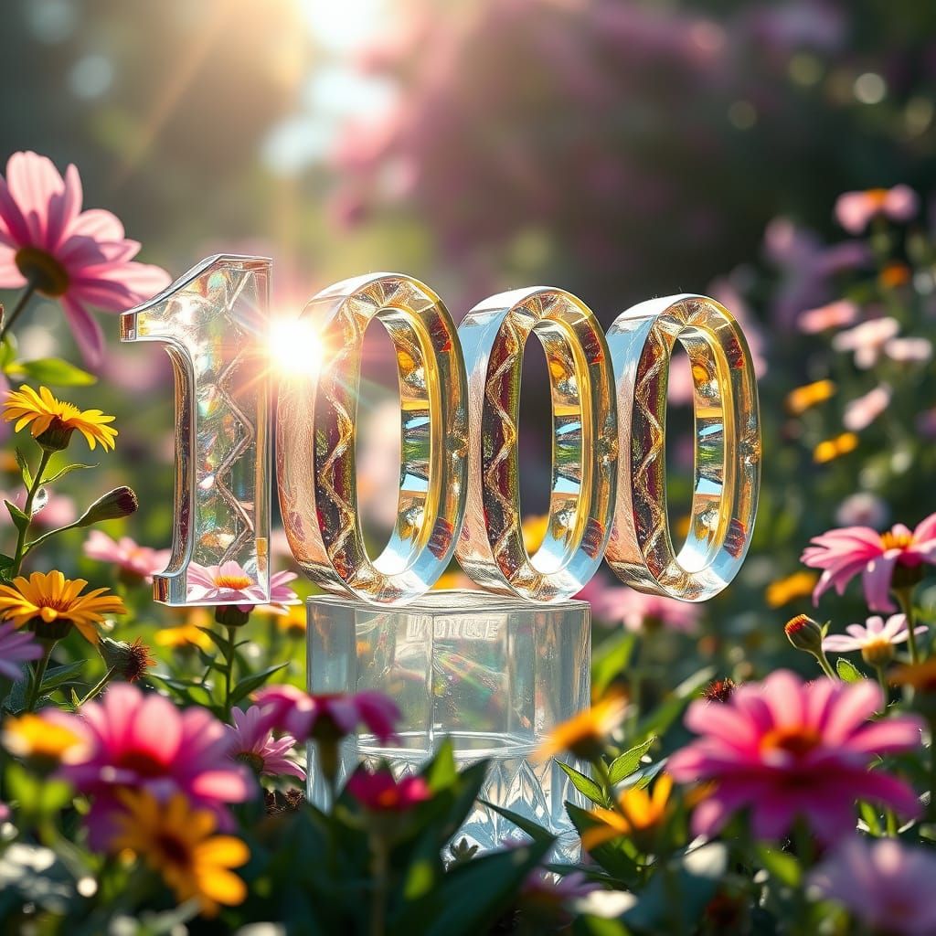 Crystal Number in Garden with Rainbow Flares