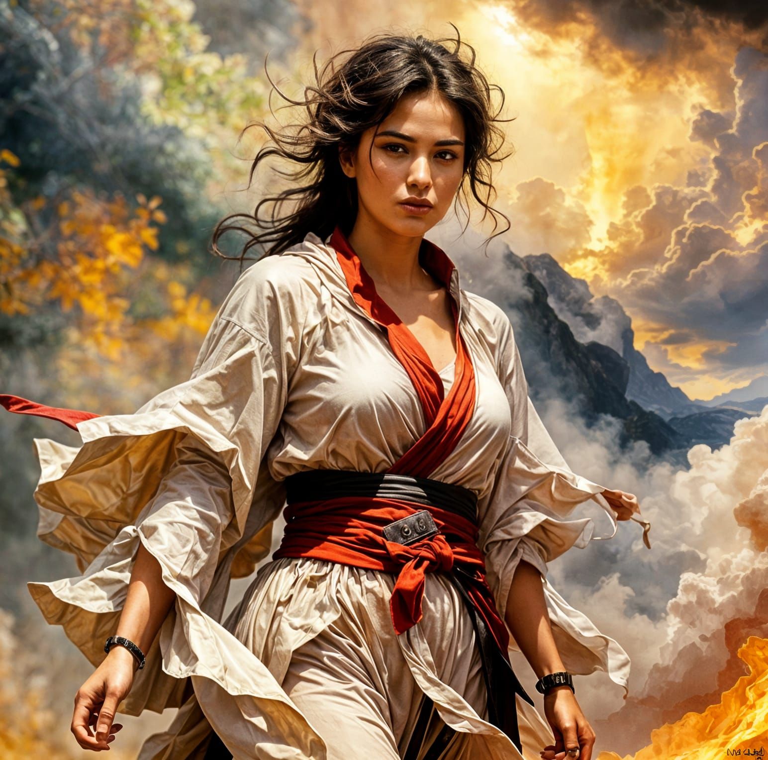 Fiery Mountain Woman in Fantasy Art Style