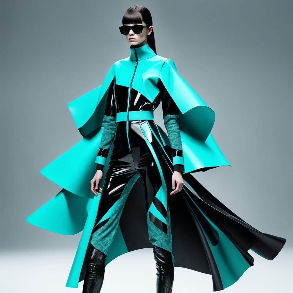 Avant-Garde Surrealist Pop Fashion in Teal and Black