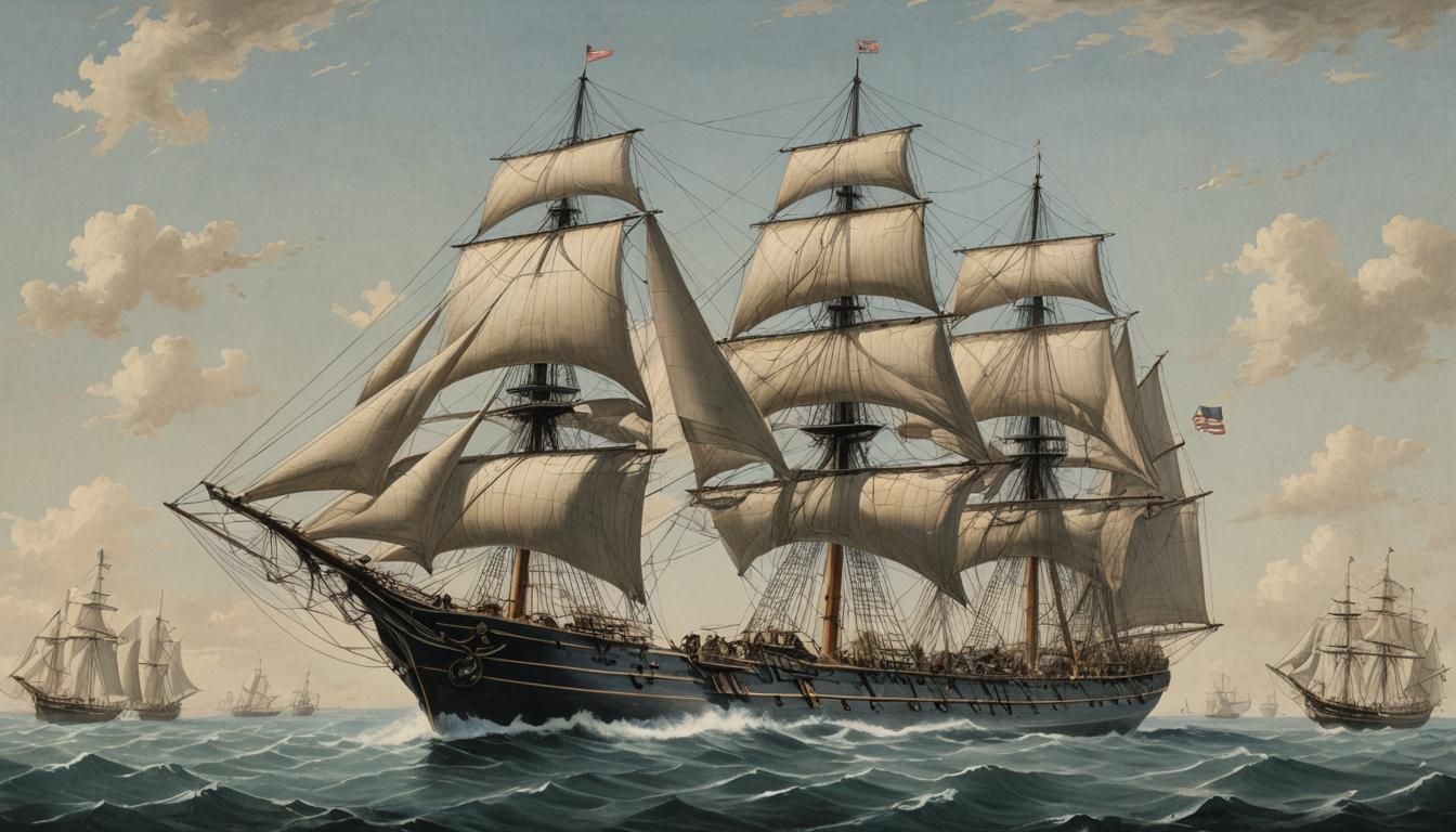 18th Century Naval Sailing Ship on Open Water