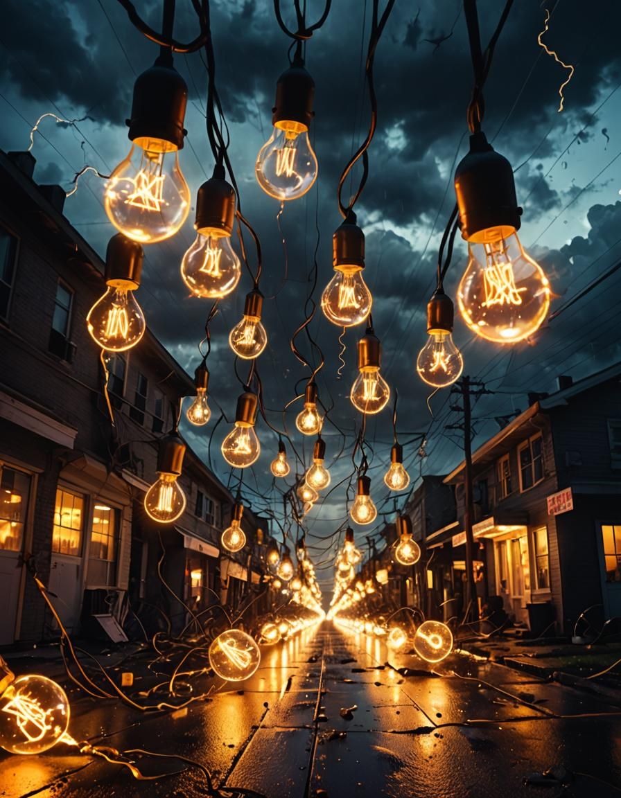 Surreal Lightbulb Rain in Electric Hurricane