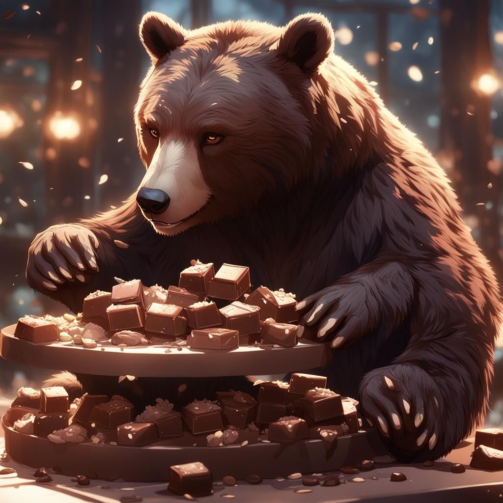 Bear and Chocolate Fusion in 3D Anime Art