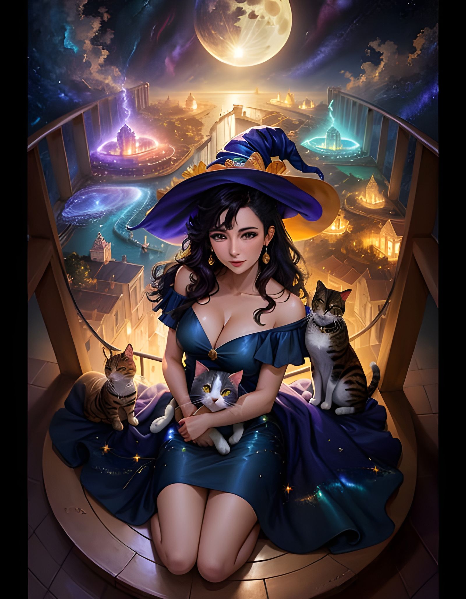 Cute Witch Cuddles Cat in Enchanting Character Art