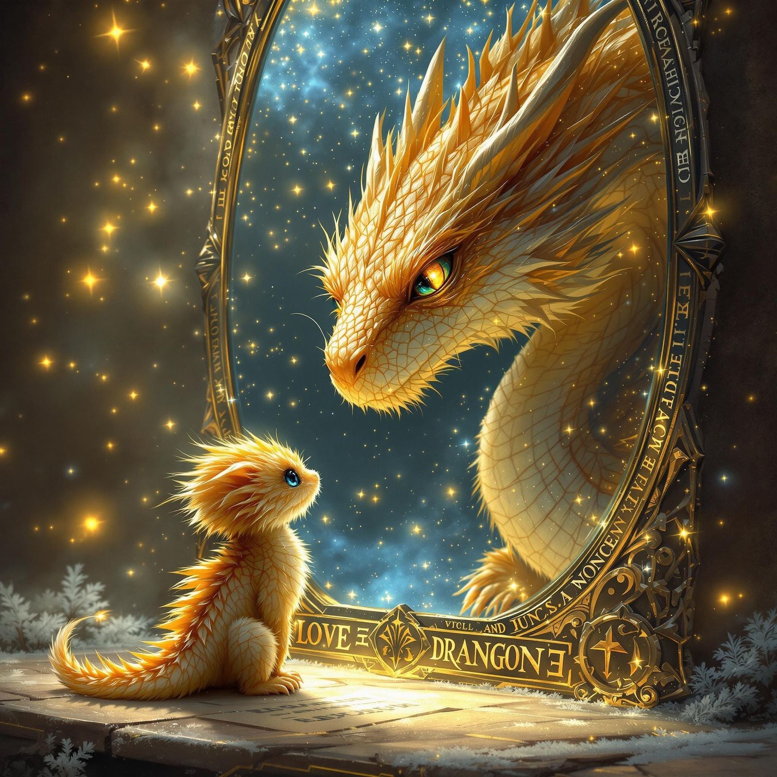 Mystical Dragon Hatchling Confronts Ancient Wisdom in Mirror...
