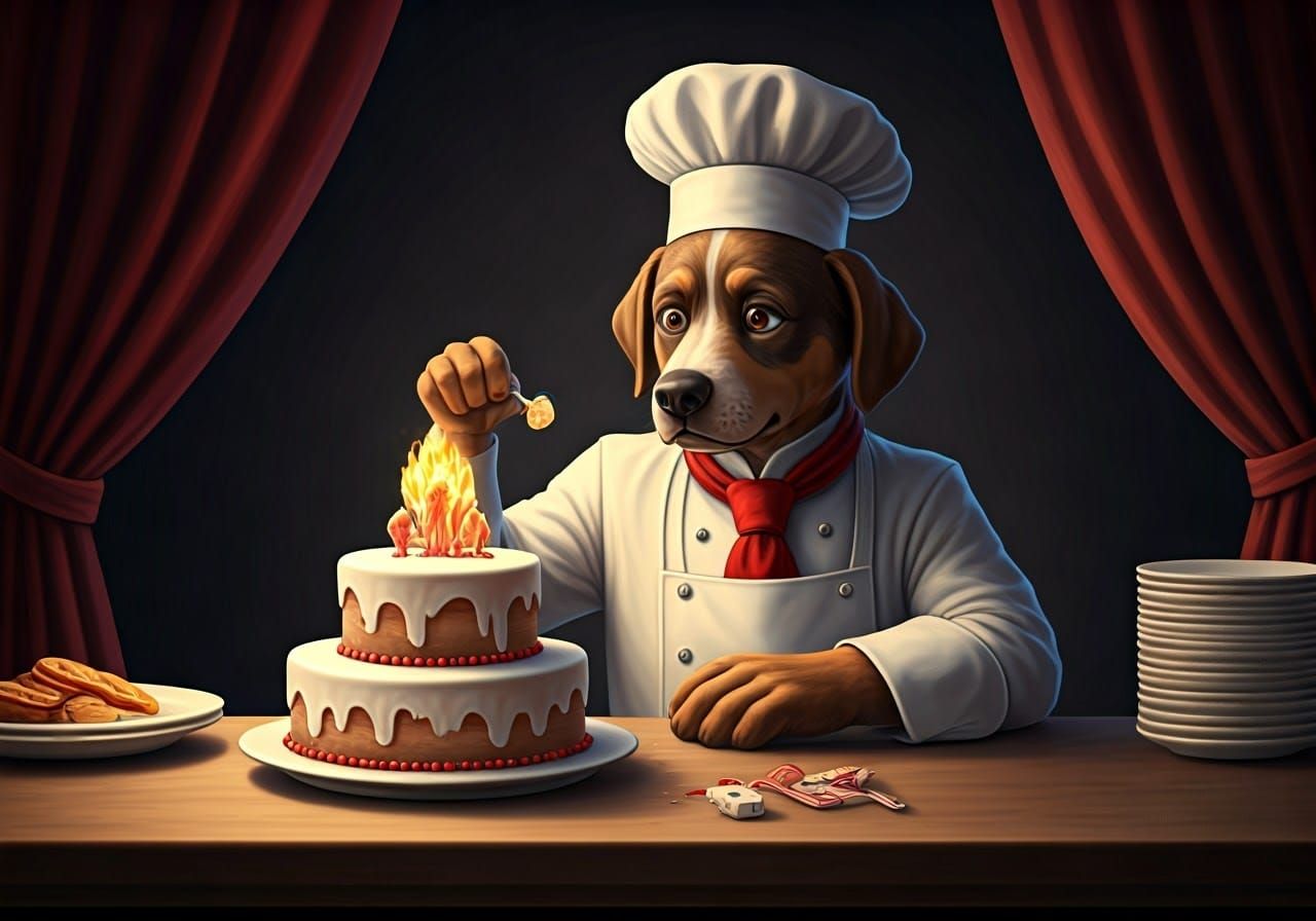 Canine Chef Decorates Birthday Cake Masterpiece