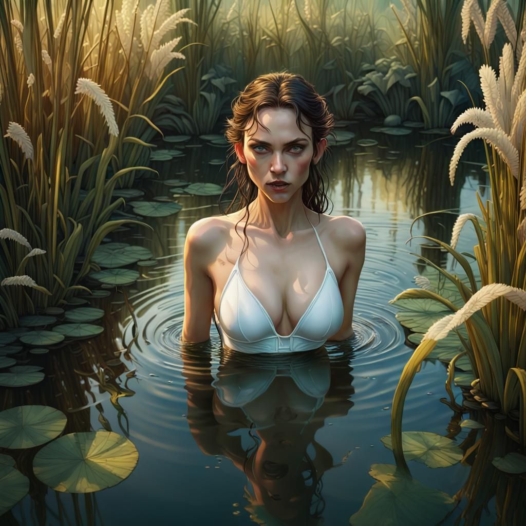 Woman in Pond: A Dark Fantasy Masterpiece