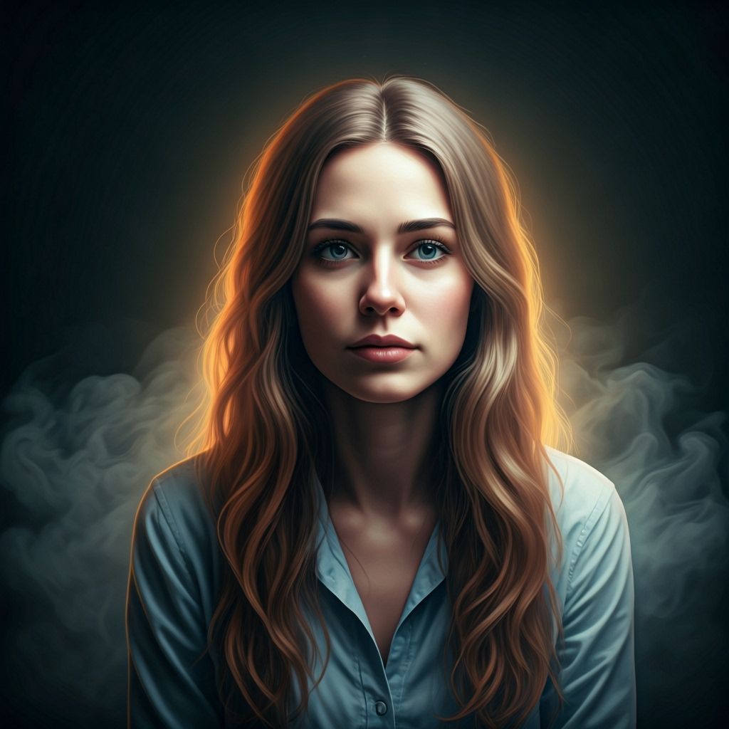 Ethereal Woman Lost in Thought Amidst Misty Haze