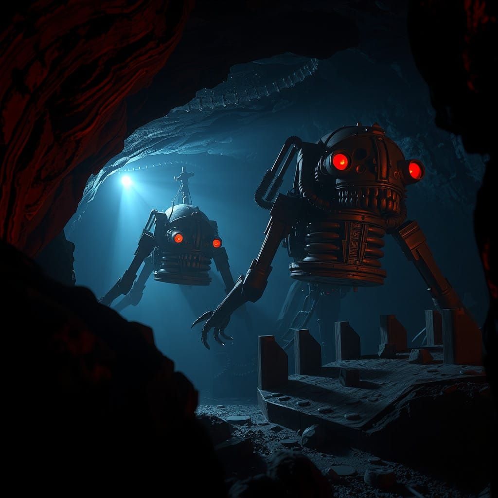Eerie Cave Mine Dark Ride with Mechanical Sea Monsters