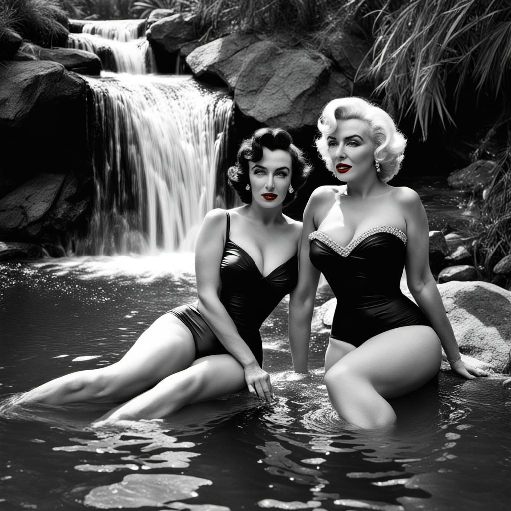 Marilyn and Elizabeth in 50s Swimsuits