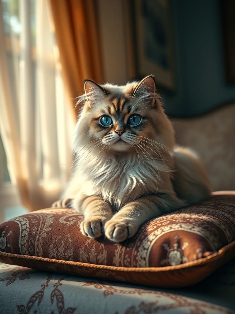 Majestic Persian Cat on Velvet Cushion