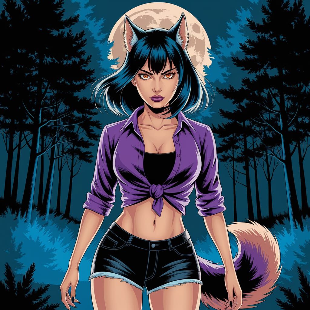 Woman Transforms into Werewolf in Manga Style