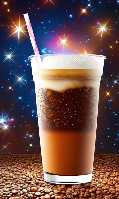 Cosmic Iced Coffee with Steampunk Flair