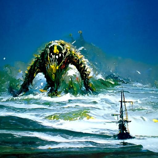 Sea Monster in Oil Painting Style