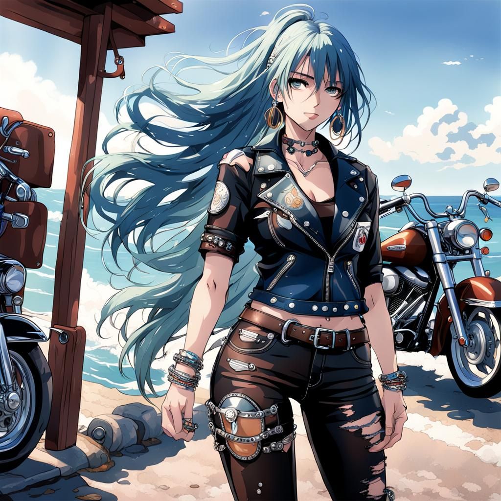 Anime Girl on Motorcycle in Yaowarat Night Scene
