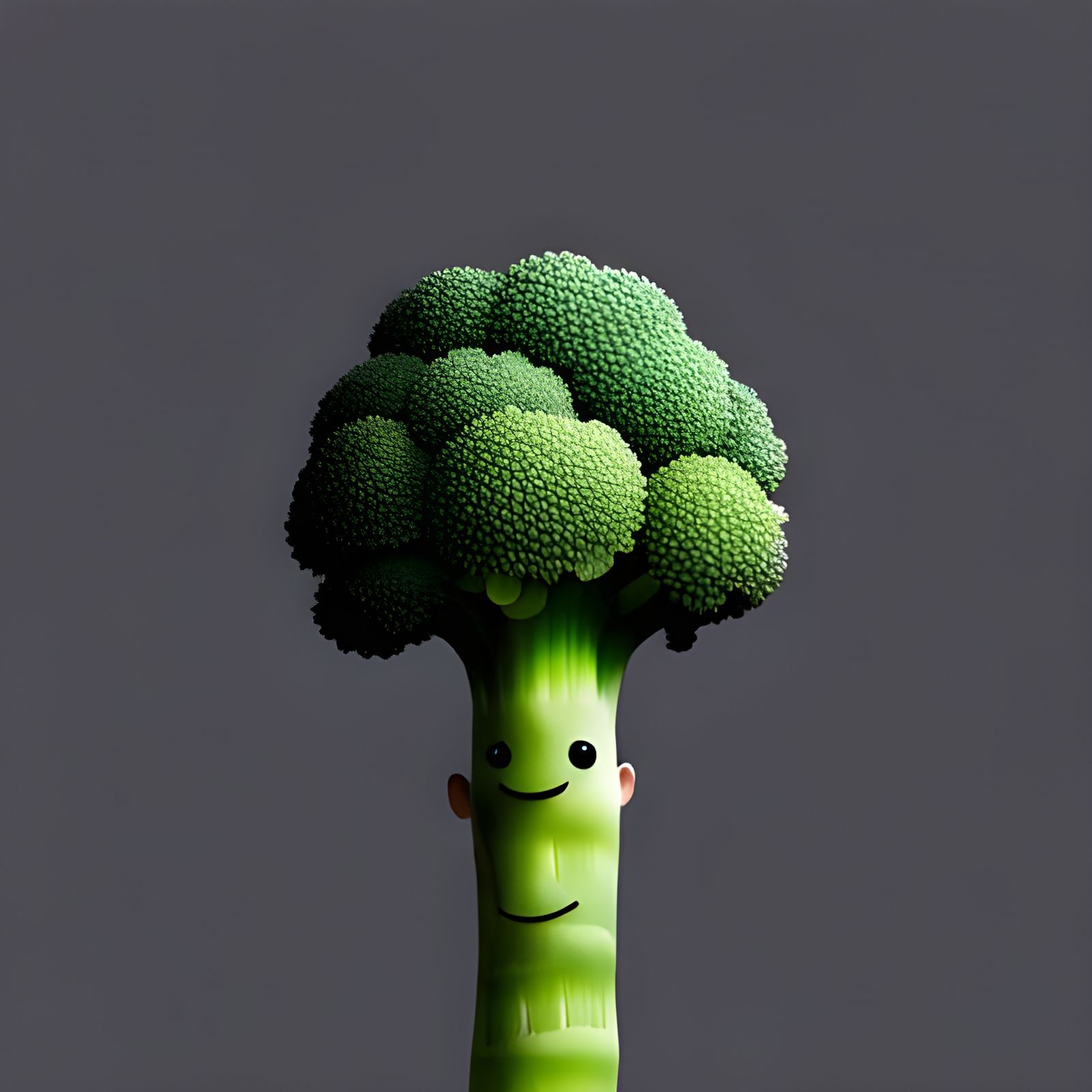 Cartoon Broccoli Stalk with Smiling Face