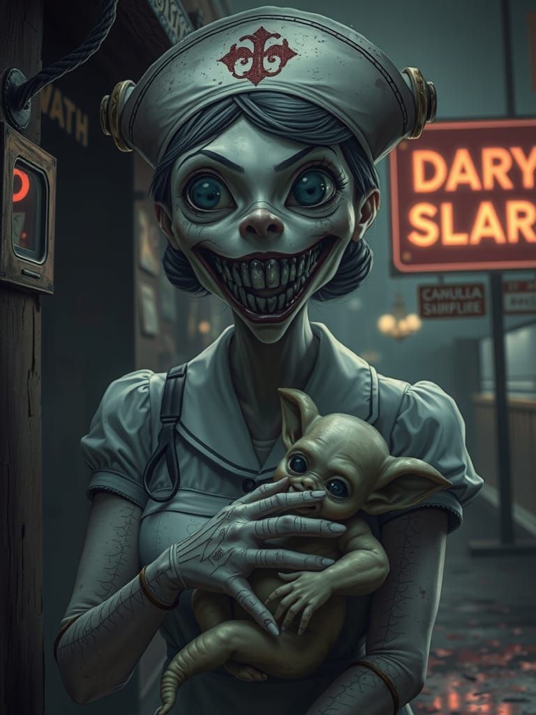 Silent Hill Nurse Cradles Baby Cthulhu