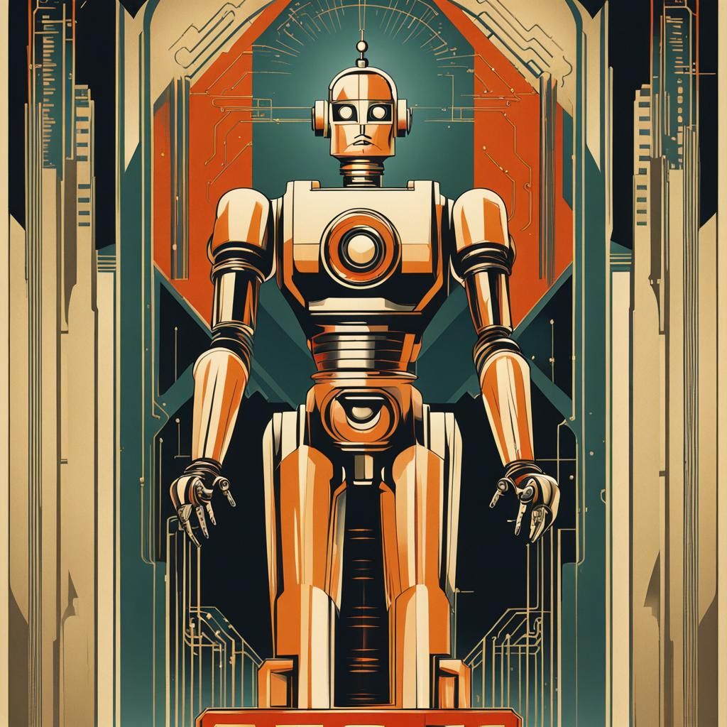 Art Deco Robot Poster in Metropolis Style