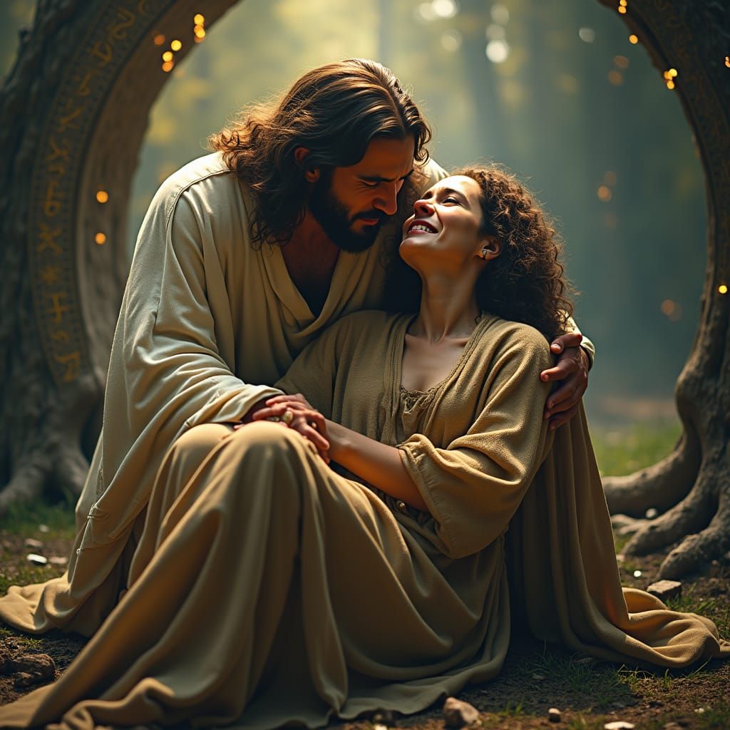 Compassionate Jesus Comforts Distraught Woman in Mystical Re...