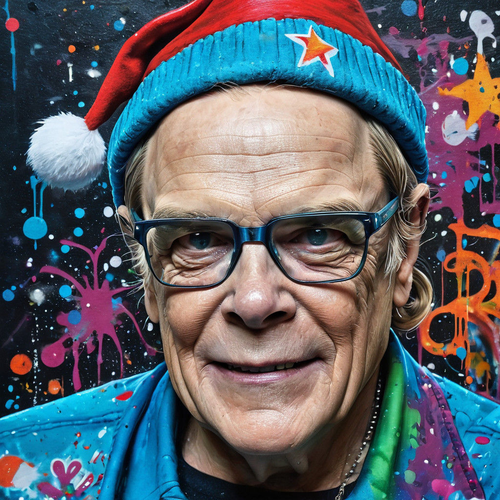 Vibrant Young Christmas Elf Portrait in Street Art Style