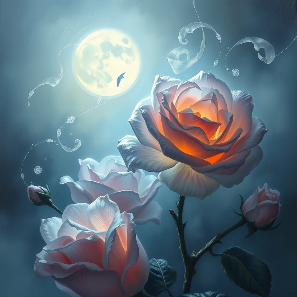 Ethereal Rose Blossoms in Moonlight