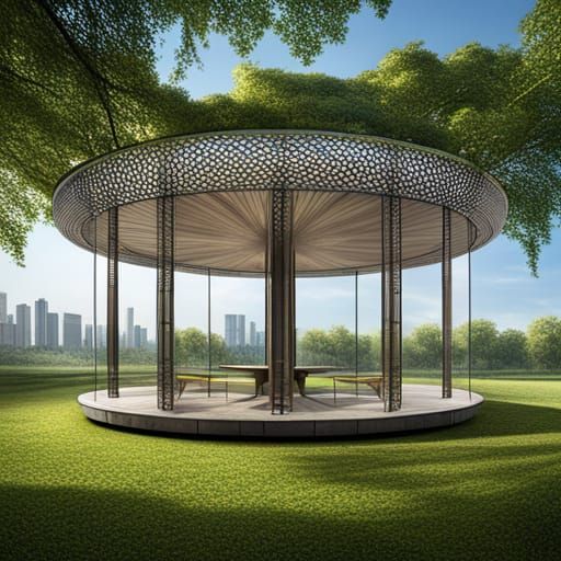 Modern Iron Pavilion with Central Tree