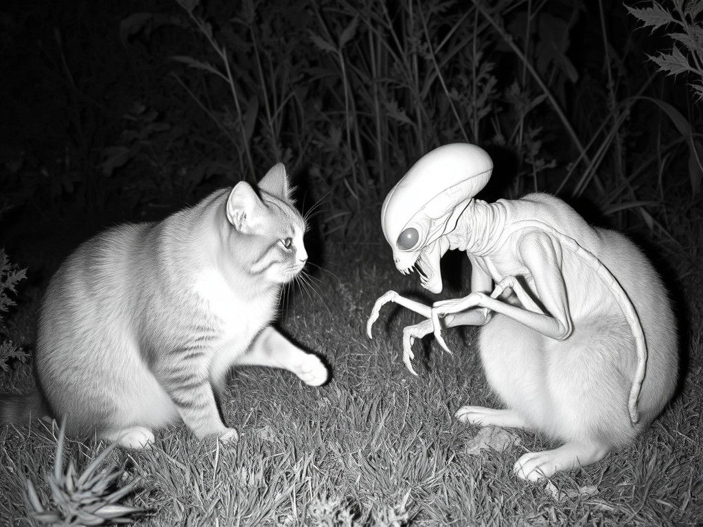 Infrared Camera Captures Cat Confronting Alien Insect