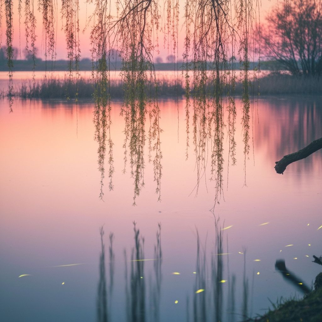 Willow Tree at Sunrise: Impressionist Painting