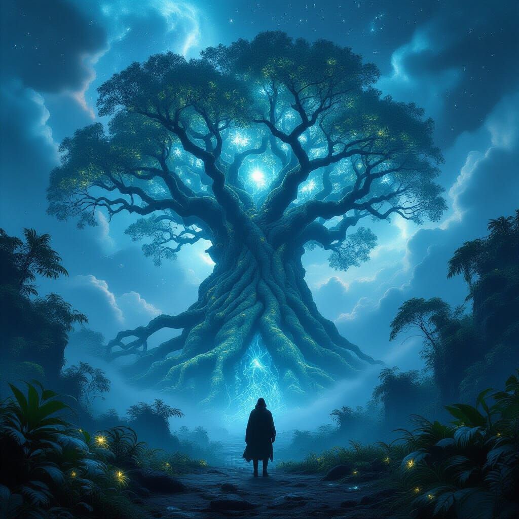 Bioluminescent Tree in Prehistoric Jungle