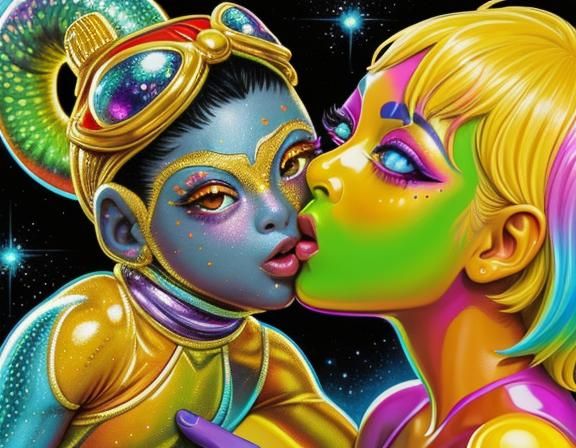 Gecko Kissing the Moon: Whimsical Photorealistic Art