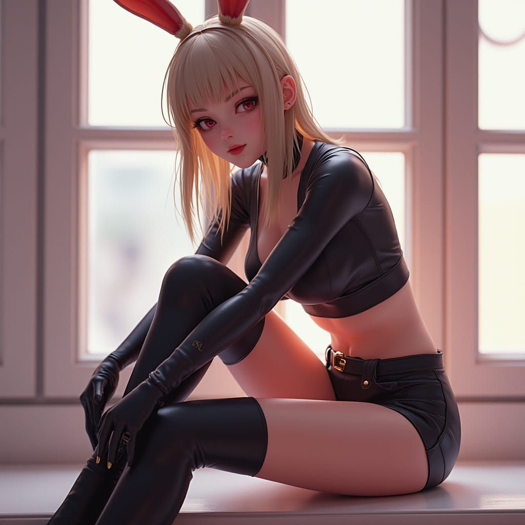 Elegant Anime-Inspired Goddess in High-Heeled Latex Boots