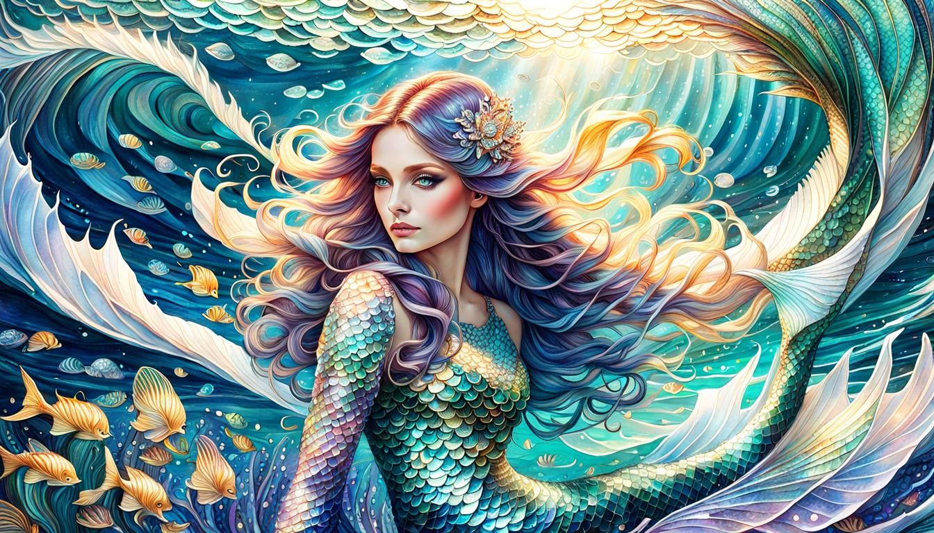 Fantasy Mermaid Portrait in Mythical Realism Style