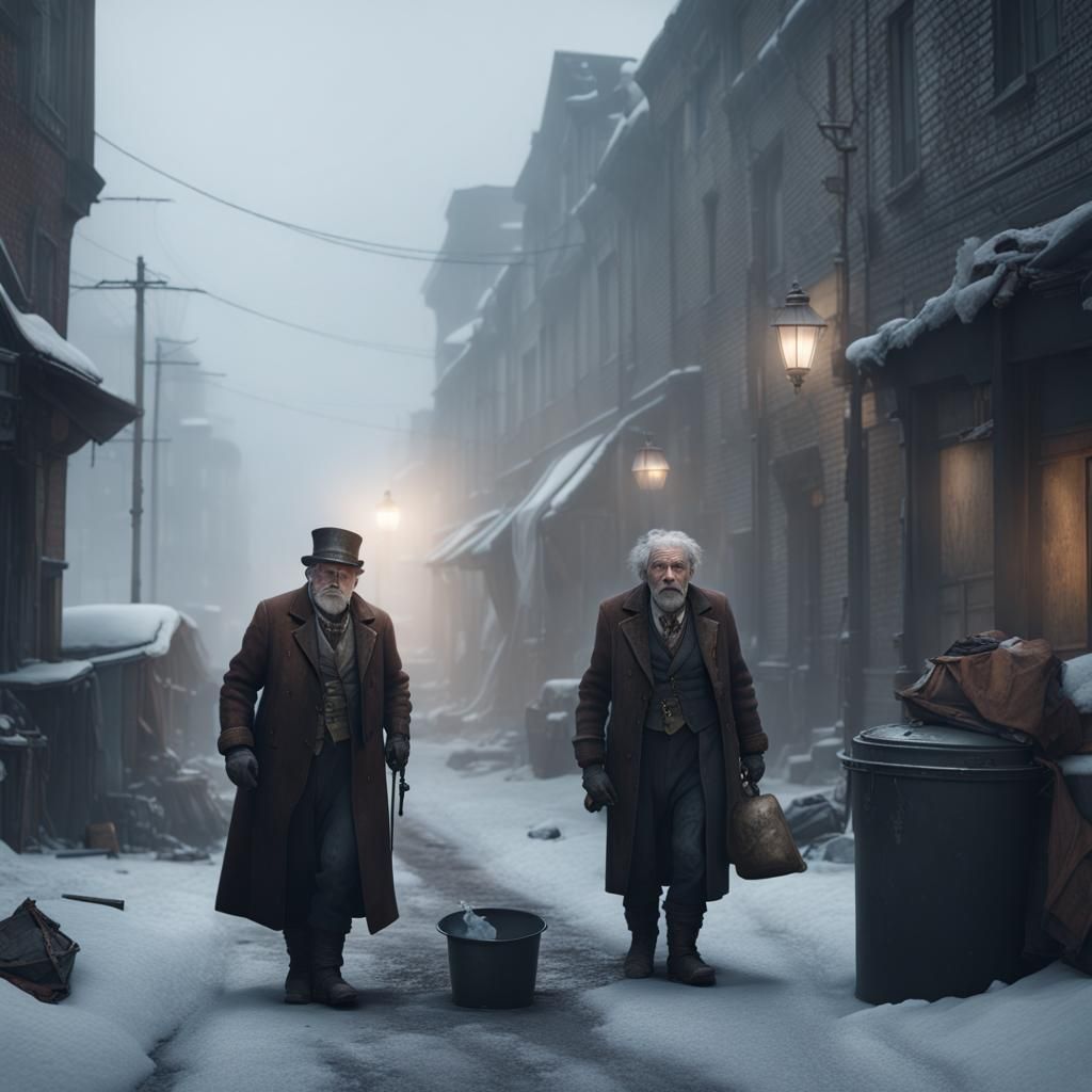 Post-Apocalyptic Steampunk Winter Street Scene in 8K