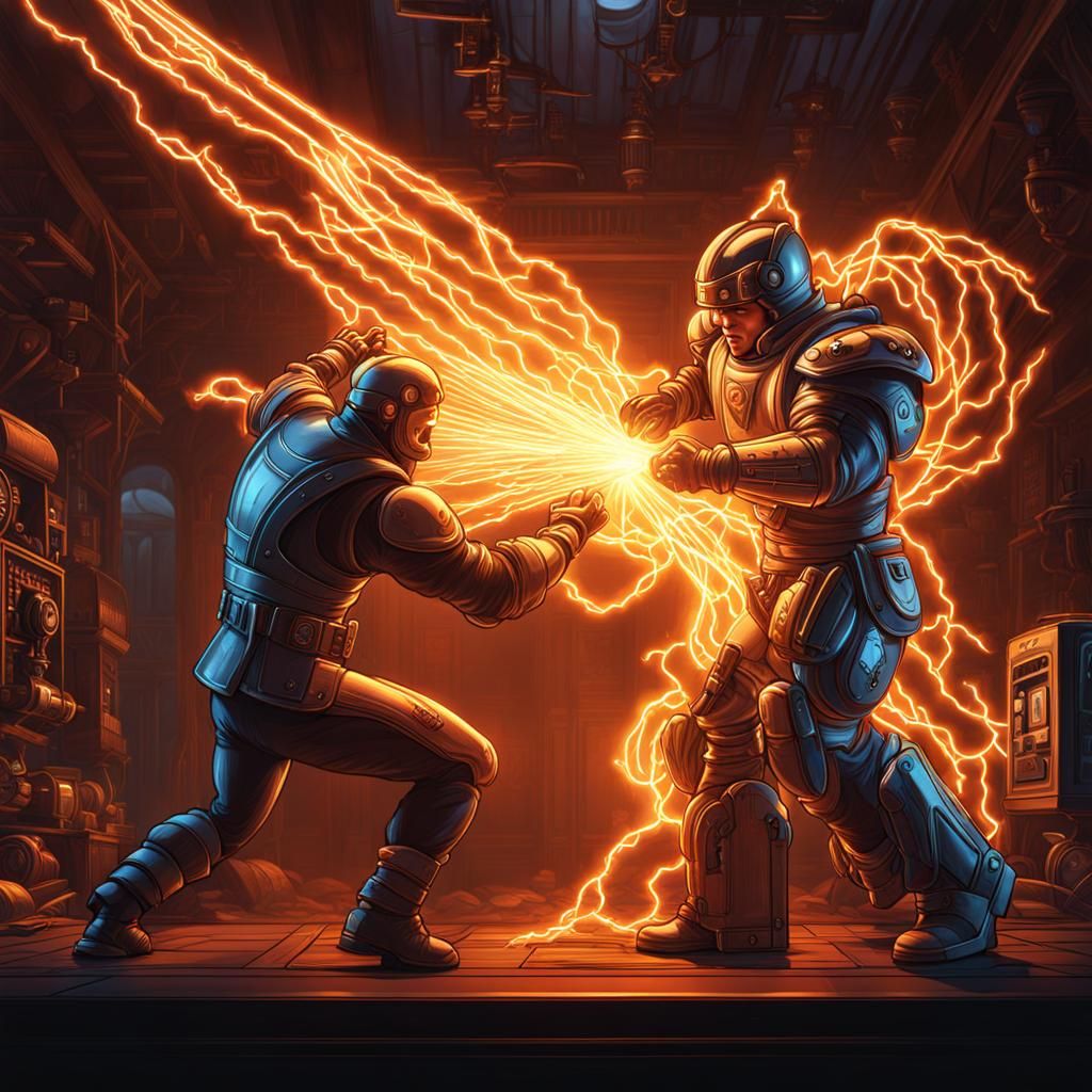 Electrical Fuse Man Versus Lightning in Hand-Drawn Style