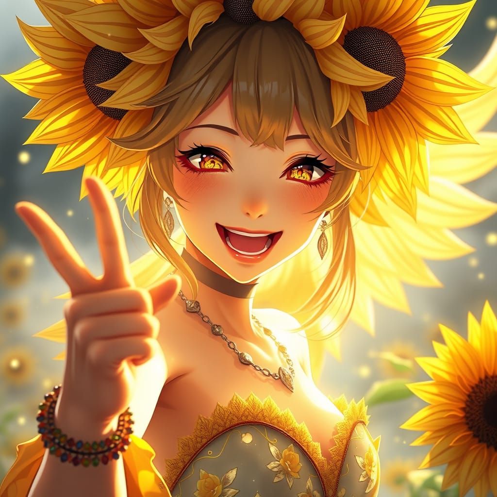 Vibrant Sunflower Anime Princess in Action Pose
