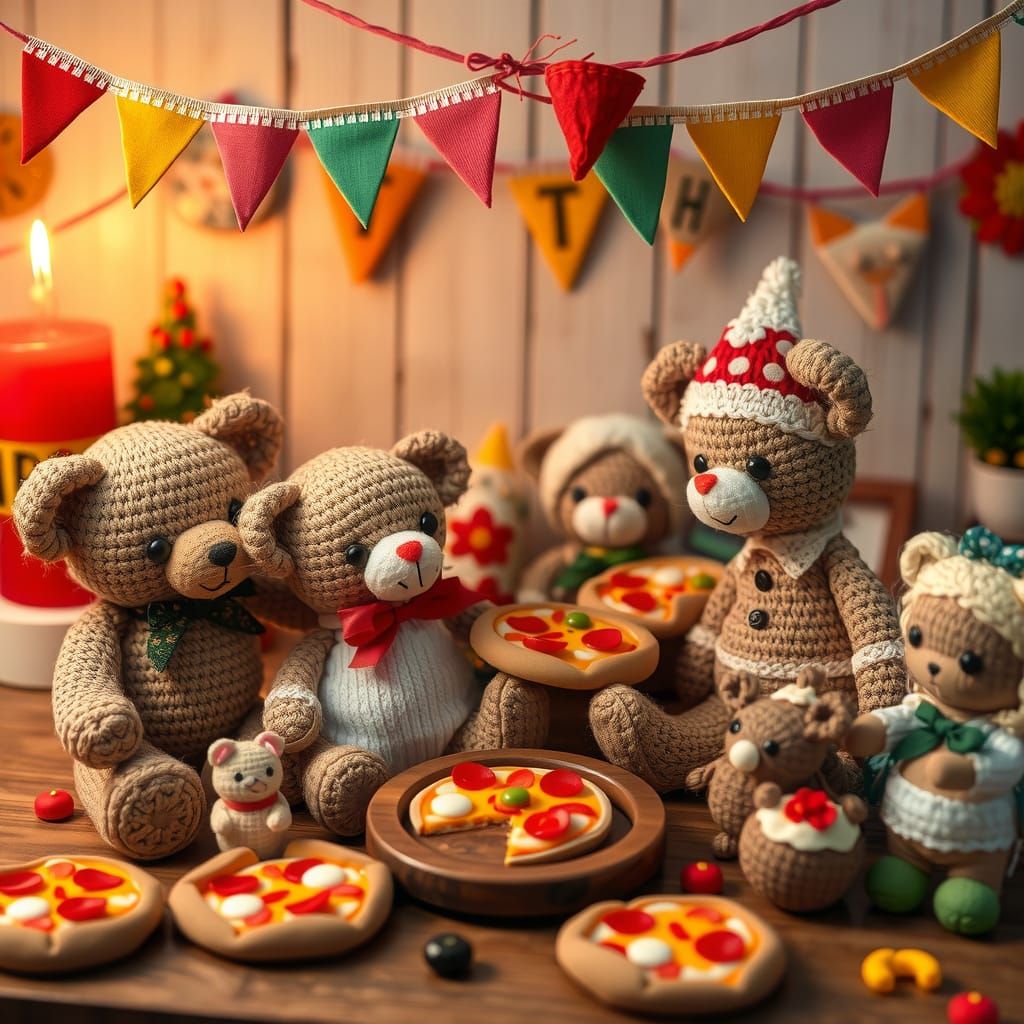 Whimsical Teddy Bear Pizza Party in Storybook Style