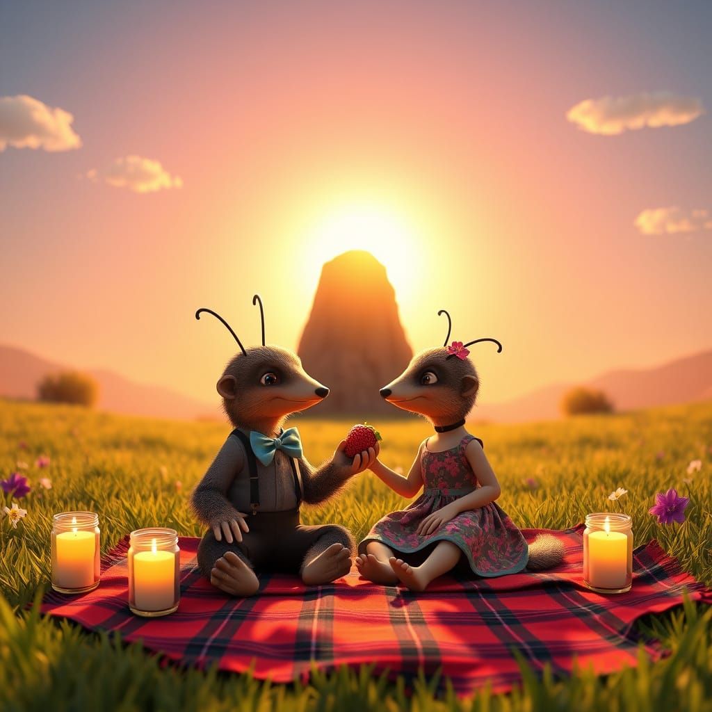 Giant Anteater Couple on Whimsical Picnic Date