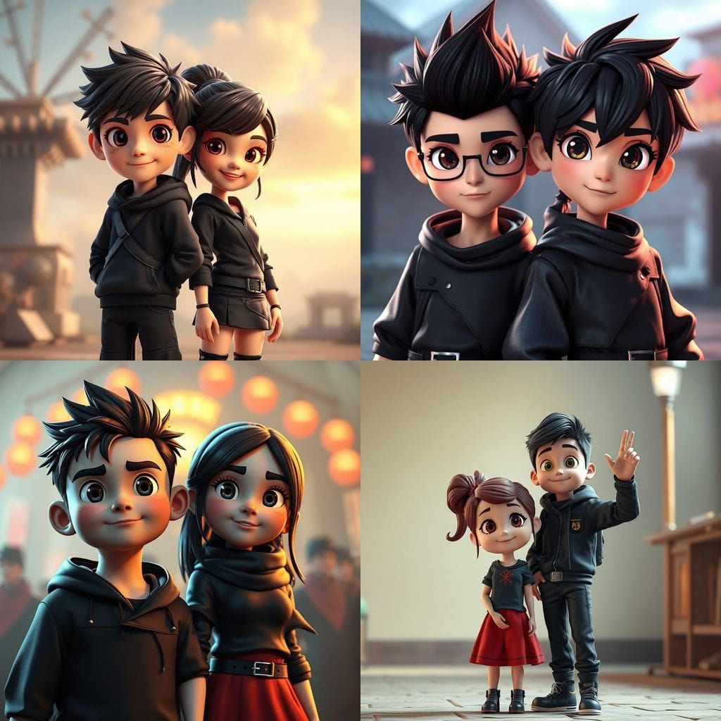 Epic 3D Cartoon Duo in Black