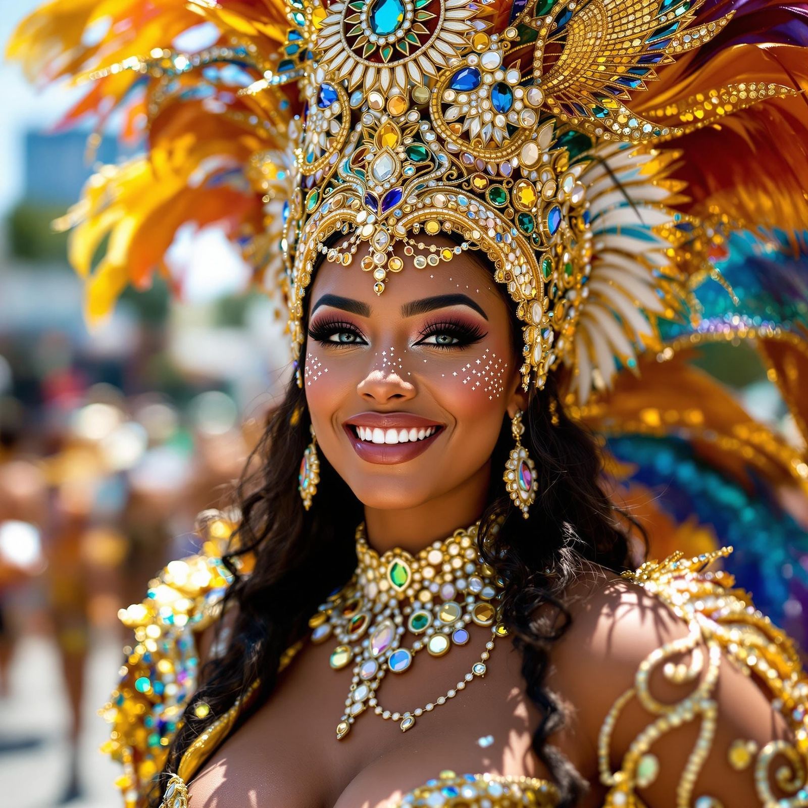 Brazilian Carnival Dancer in Spectacular Sequined Costume