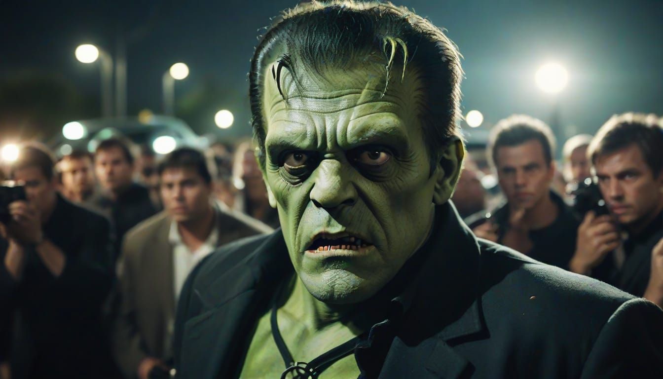 Paparazzi Style Closeup of Frankenstein Monster in Limousine